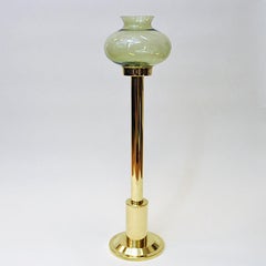 Norwegian Tall Odel Brass Candleholder with Green Shade, 1960s