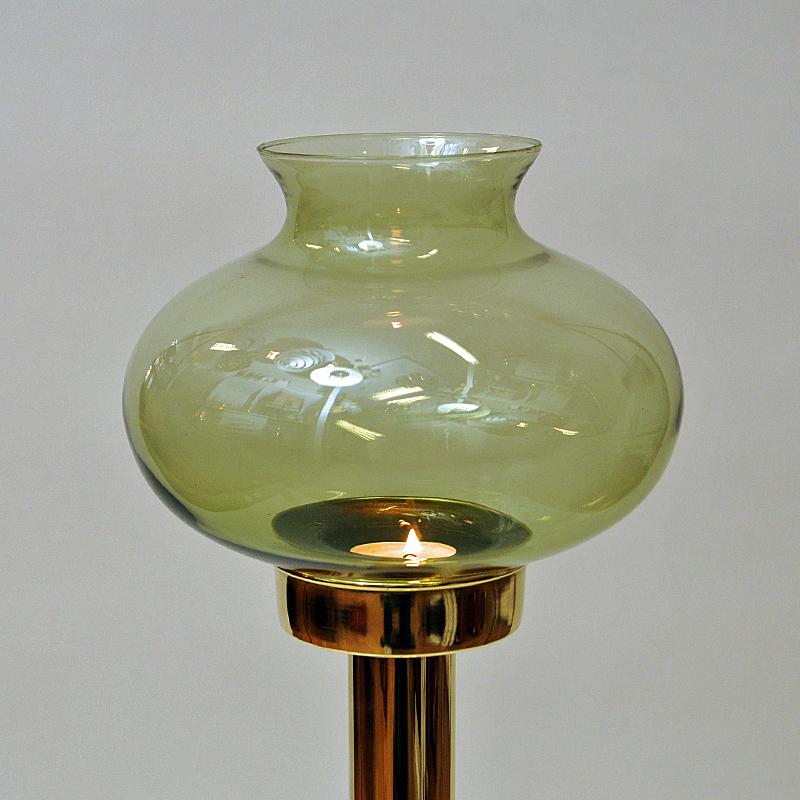 Norwegian Tall Odel Brass Candleholder with Green Shade, 1960s In Good Condition In Stockholm, SE