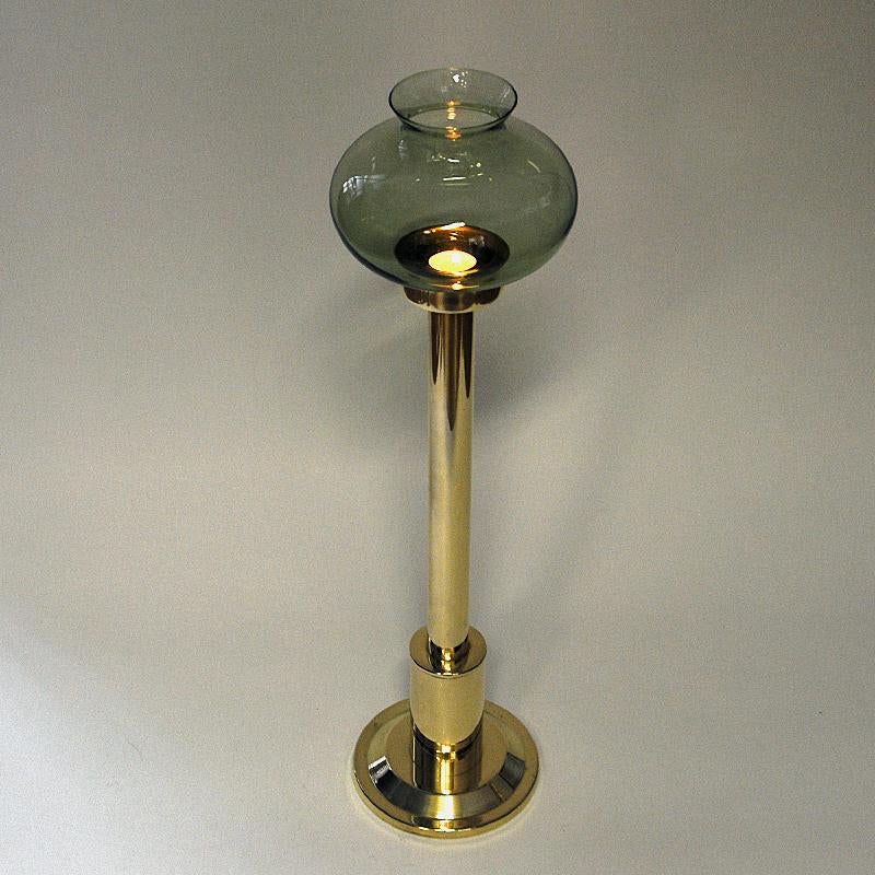 Mid-20th Century Norwegian Tall Odel Brass Candleholder with Green Shade, 1960s