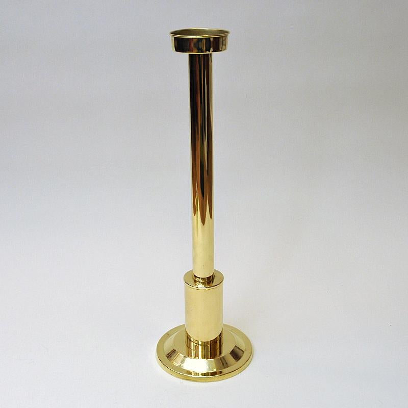 Norwegian Tall Odel Brass Candleholder with Green Shade, 1960s 2