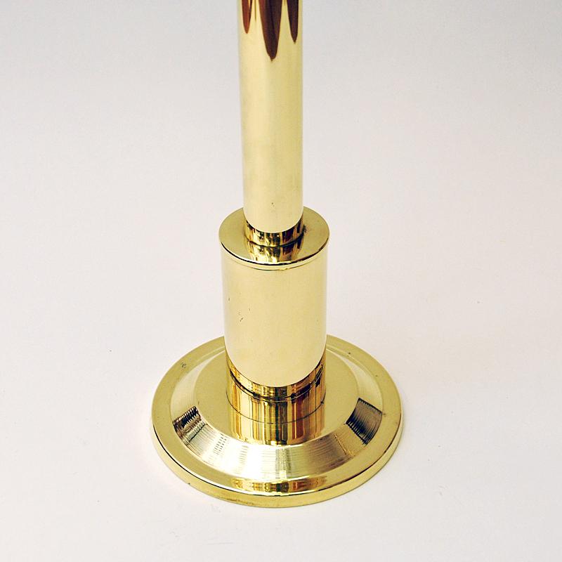 Norwegian Tall Odel Brass Candleholder with Green Shade, 1960s 3