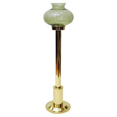 Norwegian Tall Odel Brass Candleholder with Green Shade, 1960s