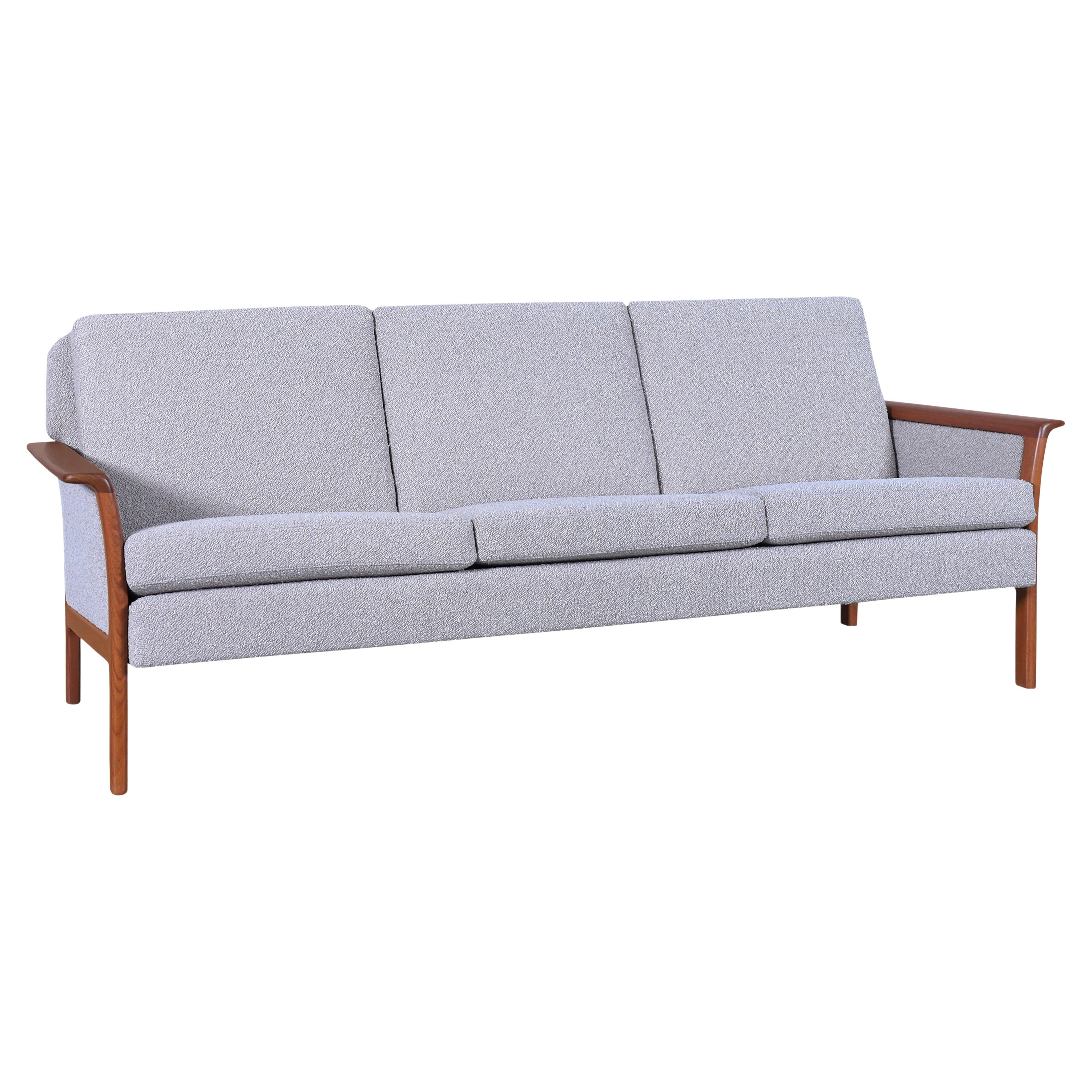 Norwegian Teak and Boucle Sofa Attributed to Fredrik Kayser