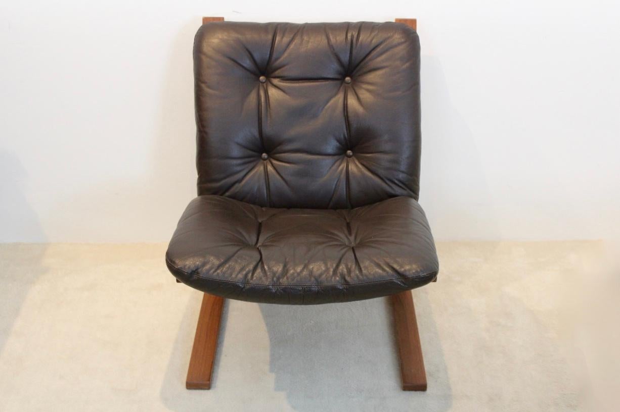 Norwegian Teak, Leather Kengu Sofa Set by Elsa & Nordahl Solheim for Rybo Rykken For Sale 7
