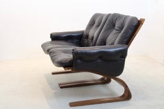 Norwegian Teak, Leather Kengu Sofa Set by Elsa & Nordahl Solheim for Rybo Rykken