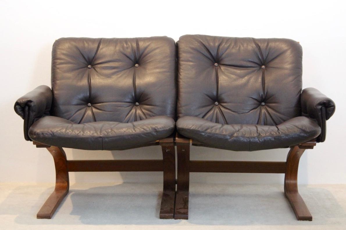 Norwegian Teak, Leather Kengu Sofa Set by Elsa & Nordahl Solheim for Rybo Rykken For Sale 1