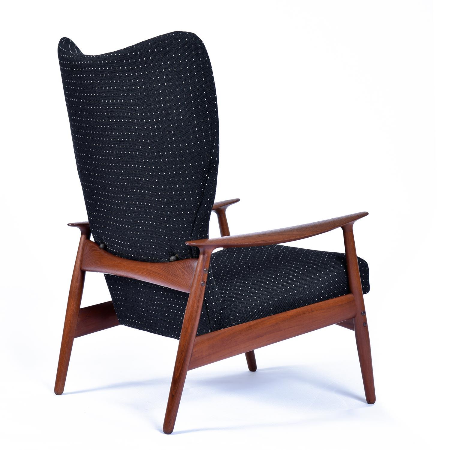 Mid-20th Century Norwegian Teak Wingback Recliner Lounge Chair by K. Rasmussen for Peter Wessel
