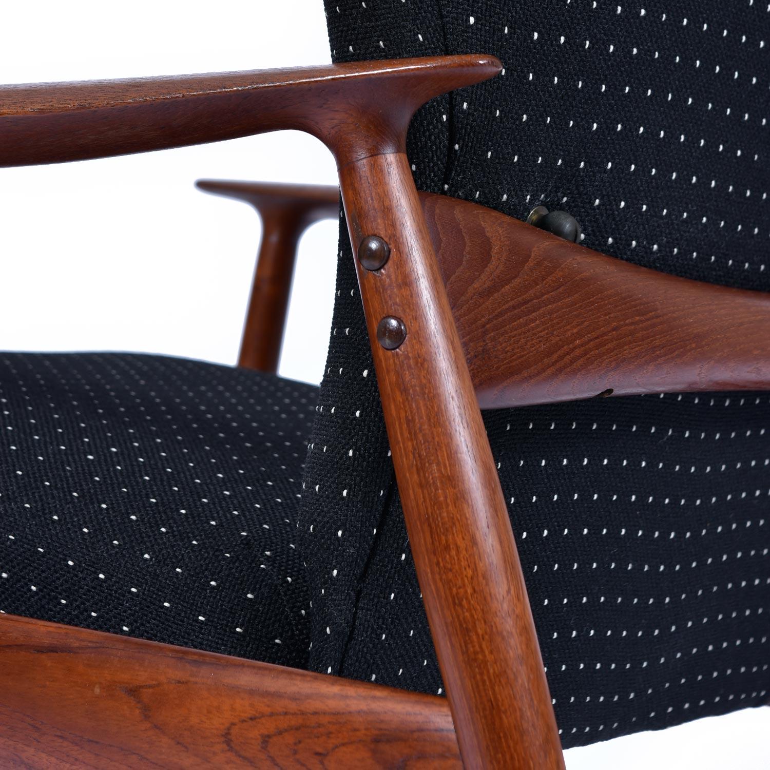 Fabric Norwegian Teak Wingback Recliner Lounge Chair by K. Rasmussen for Peter Wessel