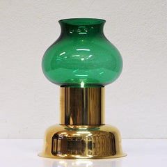 Norwegian Vintage Odel Brass Candleholder with Green Glass Shade, 1960s