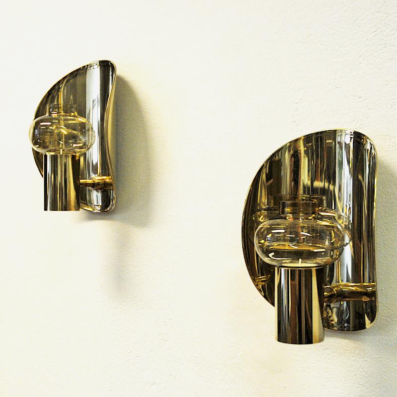Mid-20th Century Norwegian Vintage Pair of Brass Wall Candleholders by Odel Messing 1960s