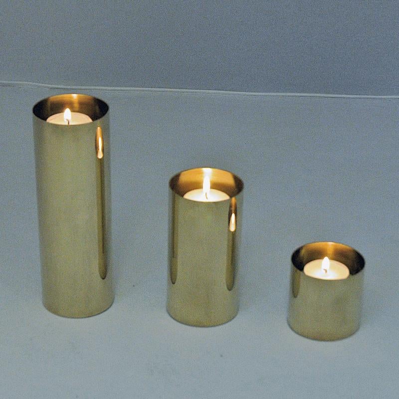Norwegian Vintage Set of Three Brass Candleholders by Colseth, 1960s 2