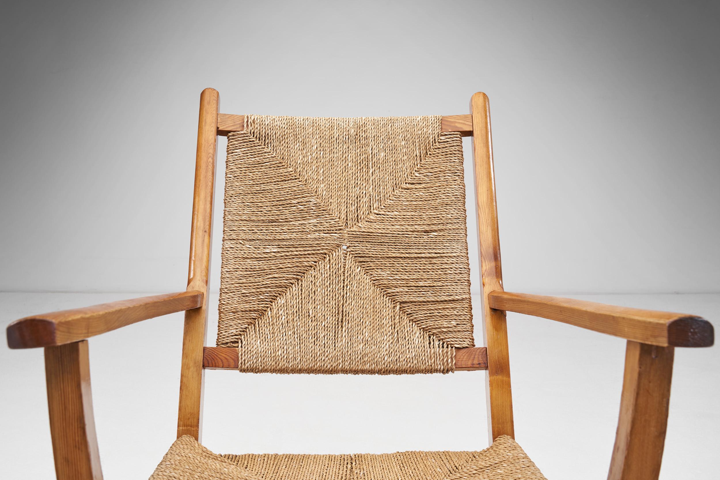Norwegian Wood and Papercord Rocking Chair by Slåke Møbelfabrik, Norway 1940s 6