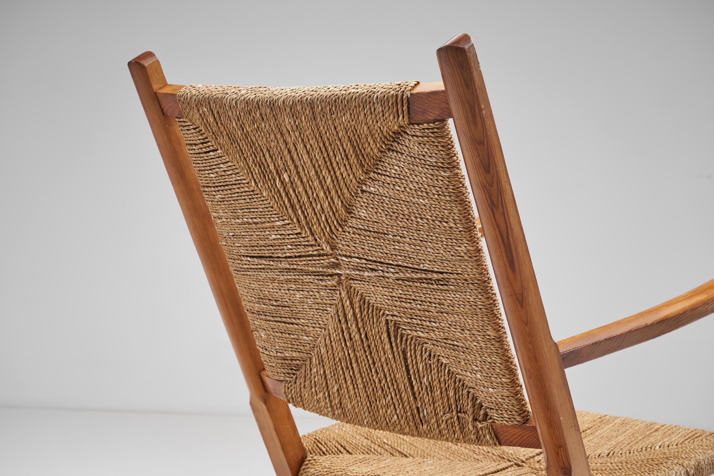 Norwegian Wood and Papercord Rocking Chair by Slåke Møbelfabrik, Norway 1940s For Sale 1