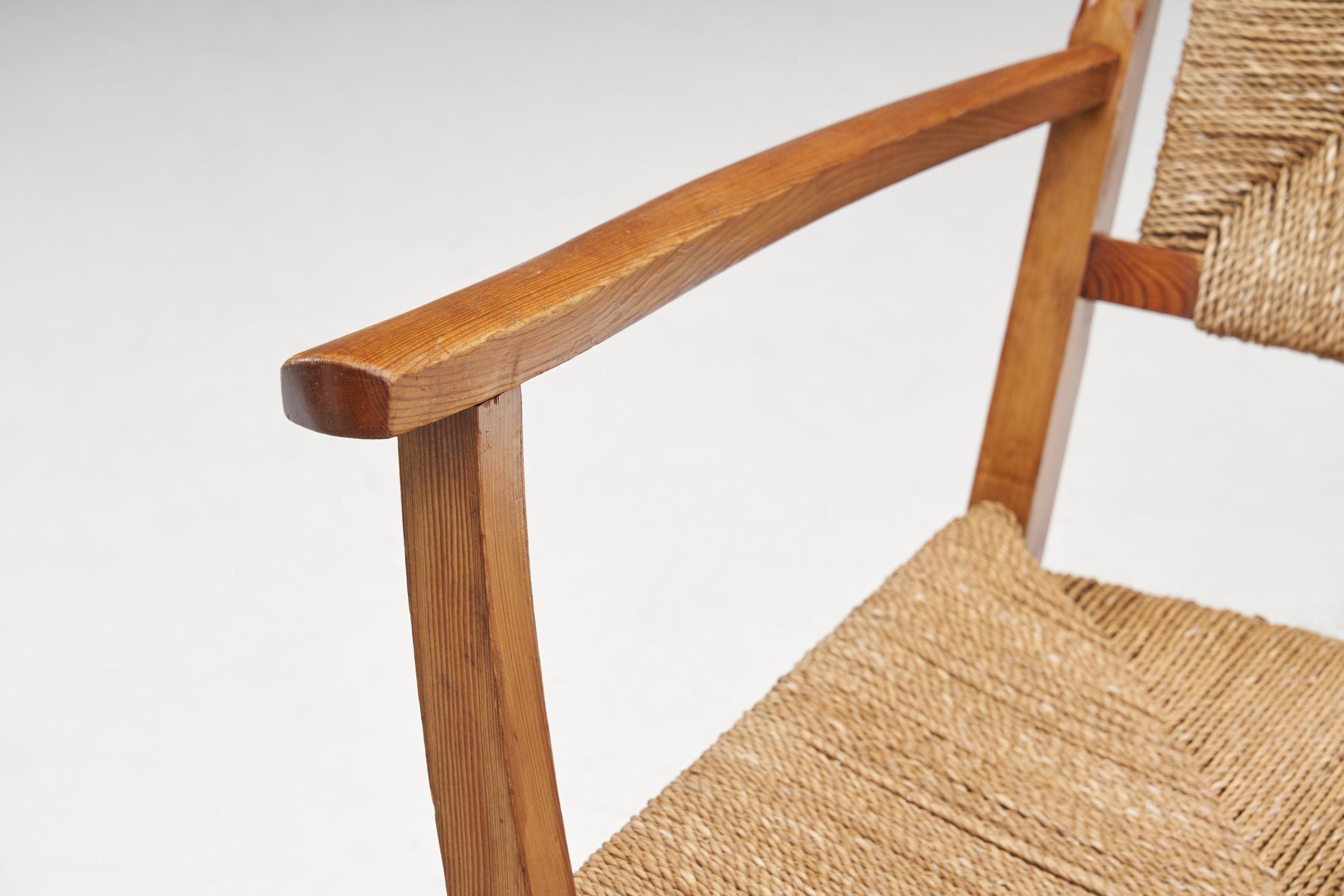Norwegian Wood and Papercord Rocking Chair by Slåke Møbelfabrik, Norway 1940s 3