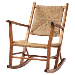Norwegian Wood and Papercord Rocking Chair by Slåke Møbelfabrik, Norway 1940s