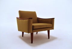 Norwegian Yellow Gold Mustard Wool and Teak Armchair Midcentury Chair, 1960s
