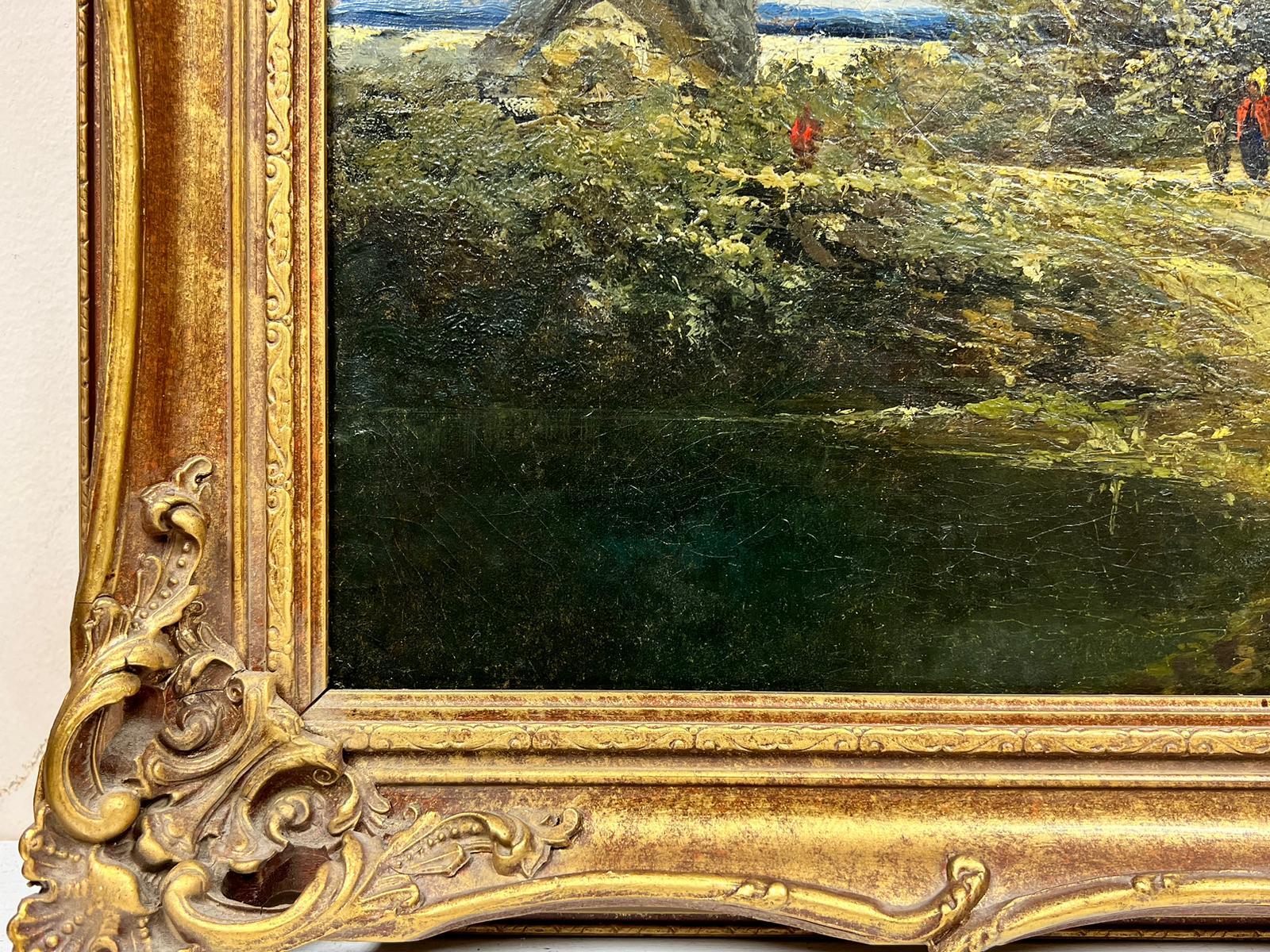 Large Victorian Norwich School Oil Thatched Cottages in Rural Landscape, framed For Sale 1