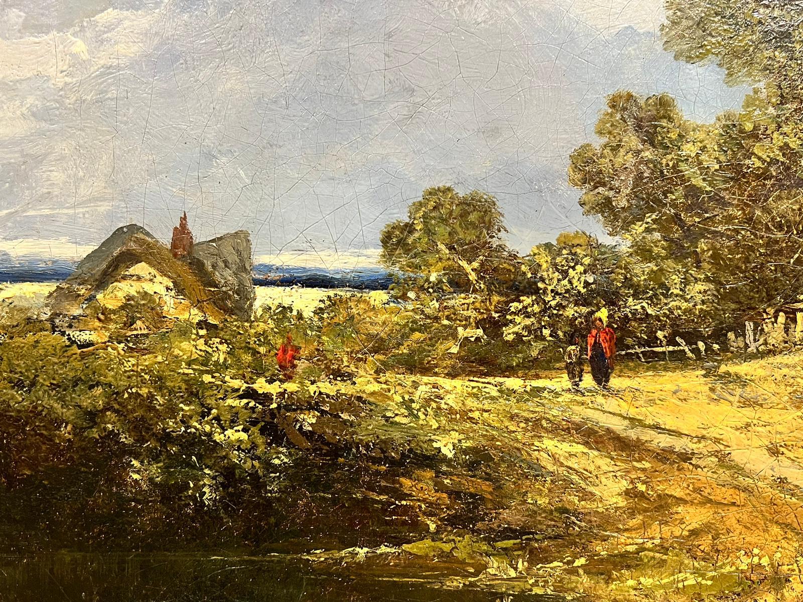 Large Victorian Norwich School Oil Thatched Cottages in Rural Landscape, framed For Sale 2