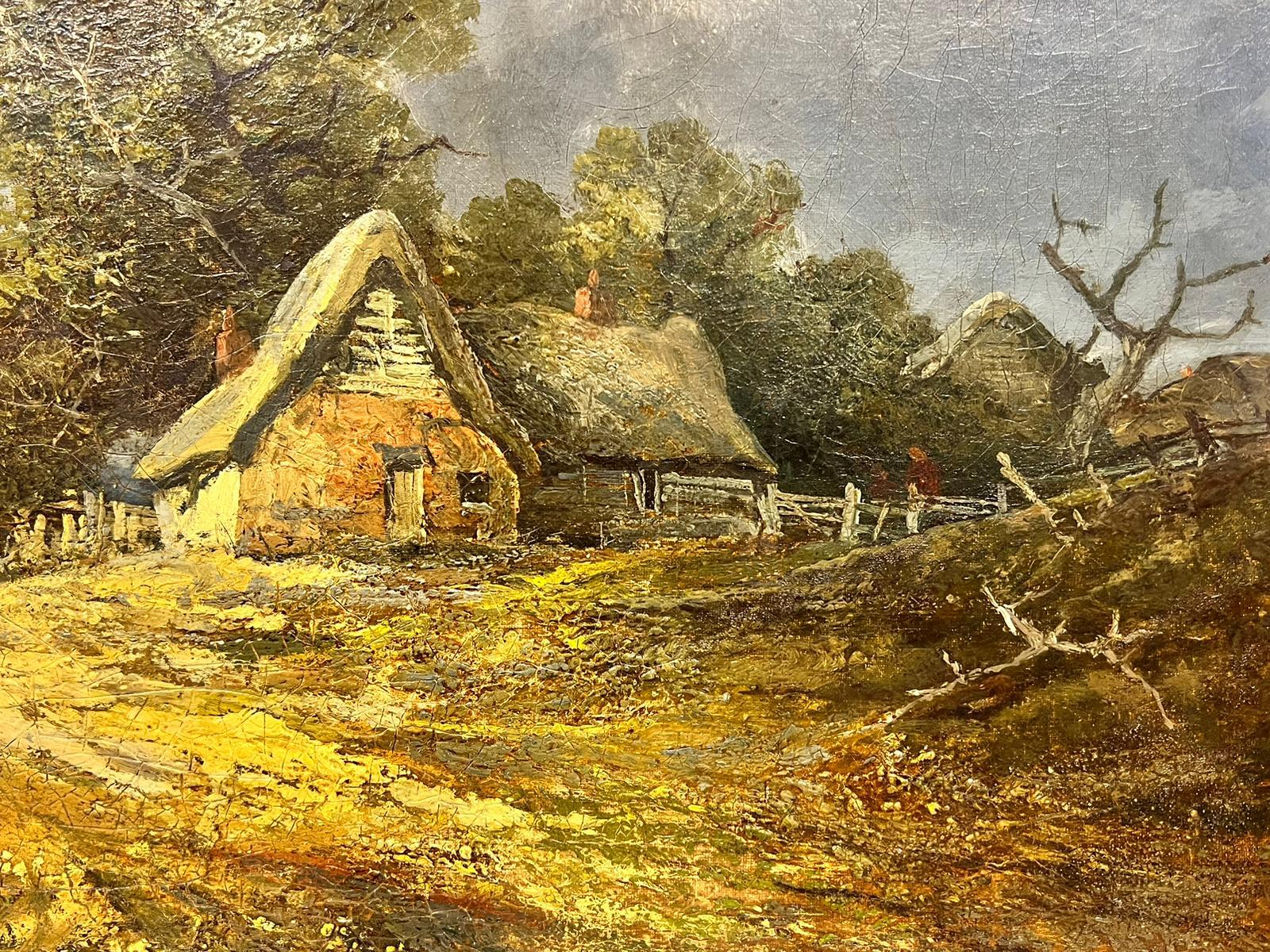Large Victorian Norwich School Oil Thatched Cottages in Rural Landscape, framed For Sale 4