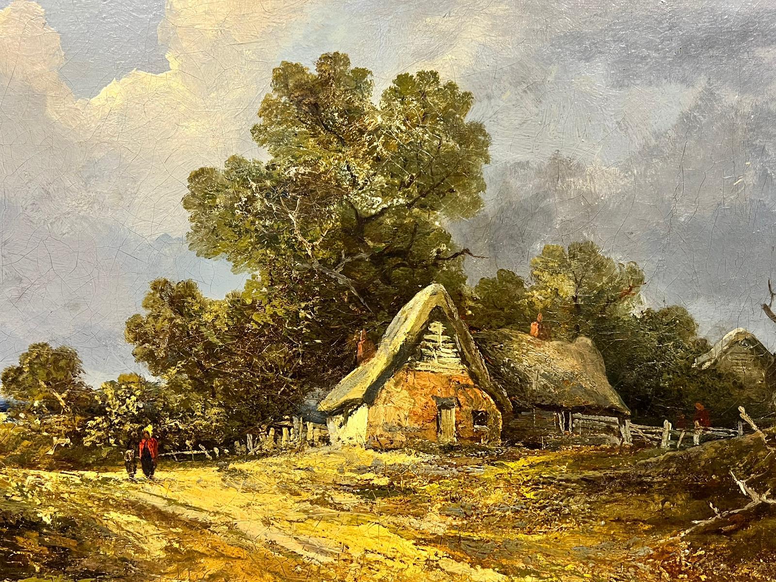 Large Victorian Norwich School Oil Thatched Cottages in Rural Landscape, framed For Sale 5