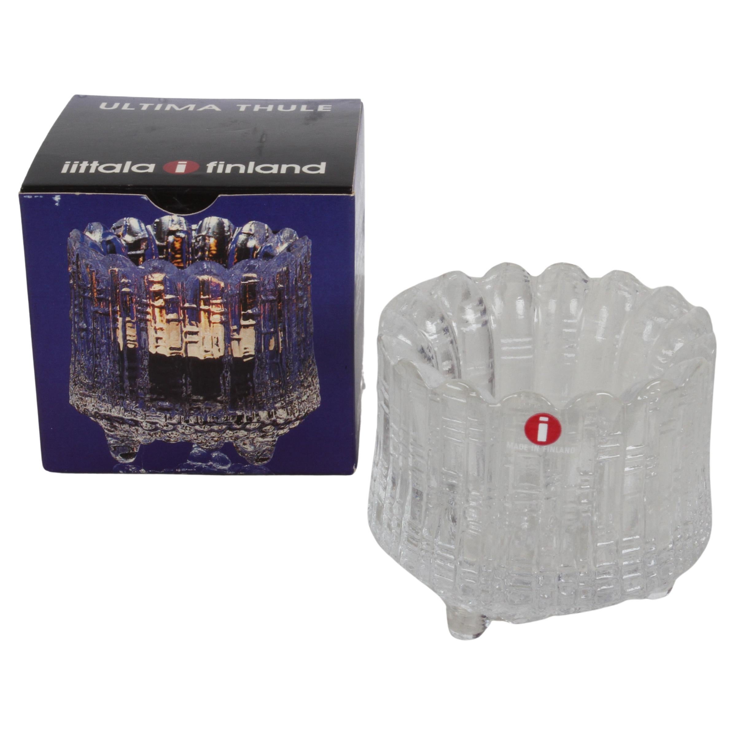 NOS iittala Finland "ULTIMA THULE" Glass Candle Holder in Box by Tapio Wirkkala For Sale