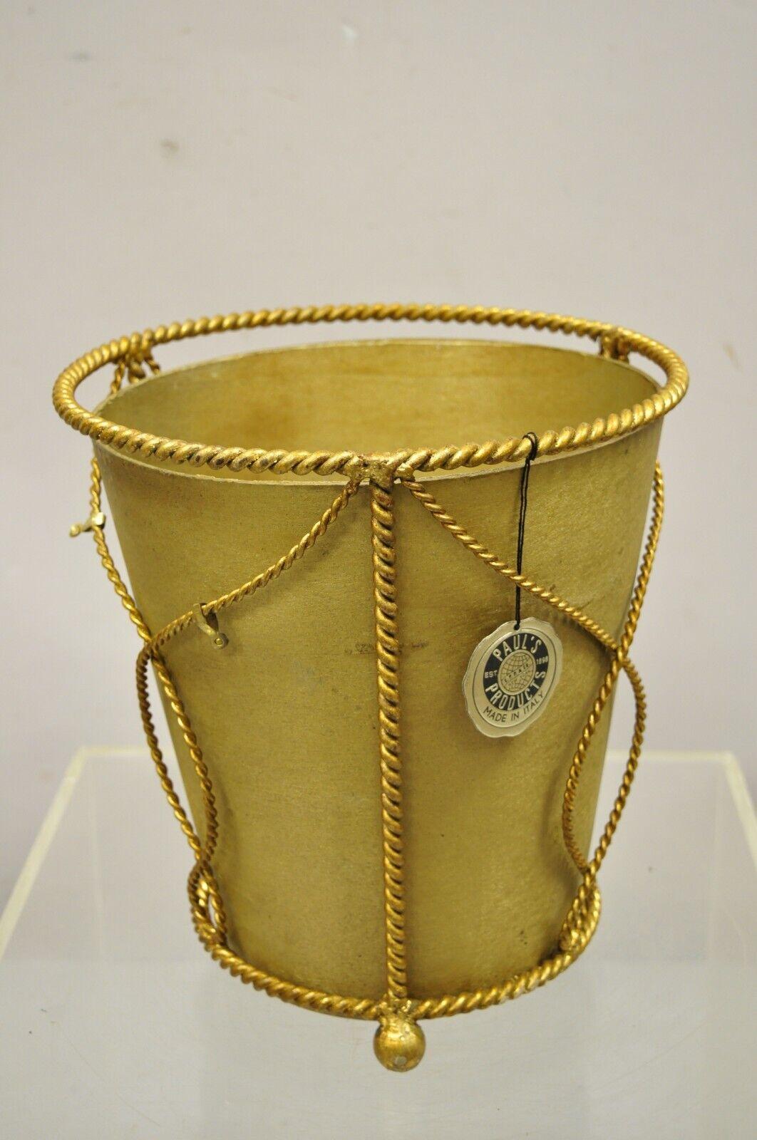 Vintage NOS Italian gold gilt iron Hollywood Regency wastebasket trashcan with liner. Item features *Currently 5 available. Price is per piece