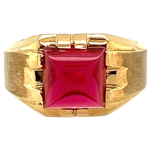 NOS Lab Created 4ct Ruby Gemstone Men's Ring 10K Original Antique 1940 ...