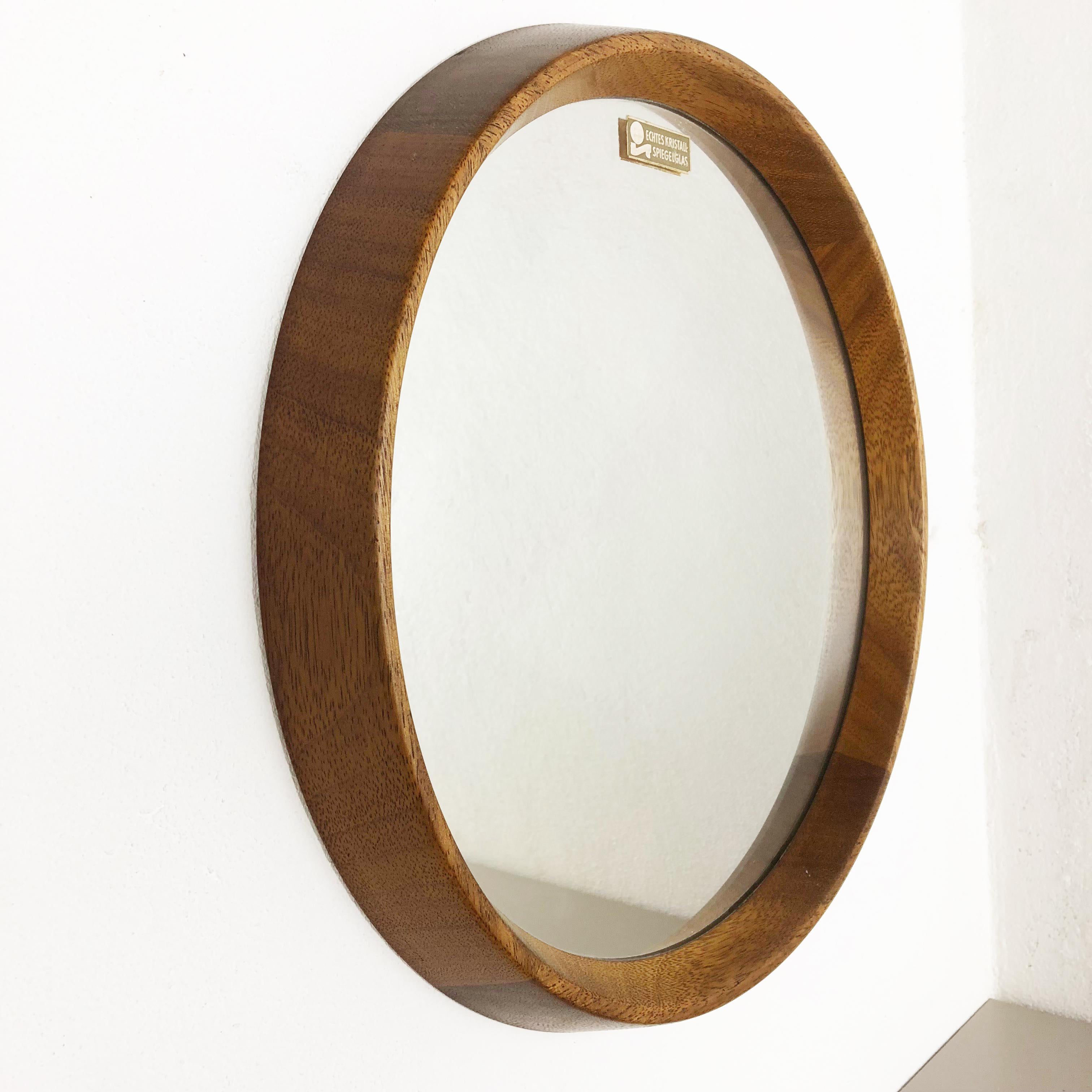 Mid-Century Modern NOS! Original 1960s Crystal Glass and Oakwood Mirror, Made in Germany Nr. 2 For Sale