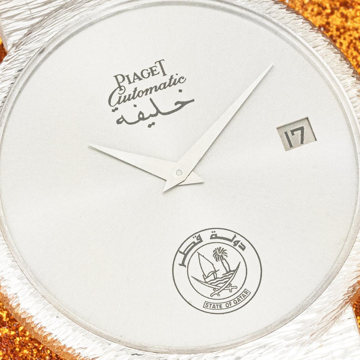 NOS Piaget Ultra-Thin Automatic White Gold Qatar Crest Dial 13342 A6 In Excellent Condition For Sale In Mayfair, London, London