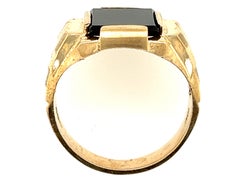NOS Retro Mens Onyx Cocktail Ring Yellow Gold Antique Original 1940s-1950s