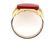 NOS Retro Men's Orange Chalcedony Ring Yellow Gold Antique Original 1940s-1950s