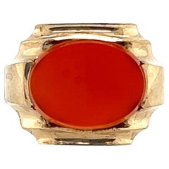 NOS Retro Men's Orange Chalcedony Ring Yellow Gold Antique Original 1940s-1950s