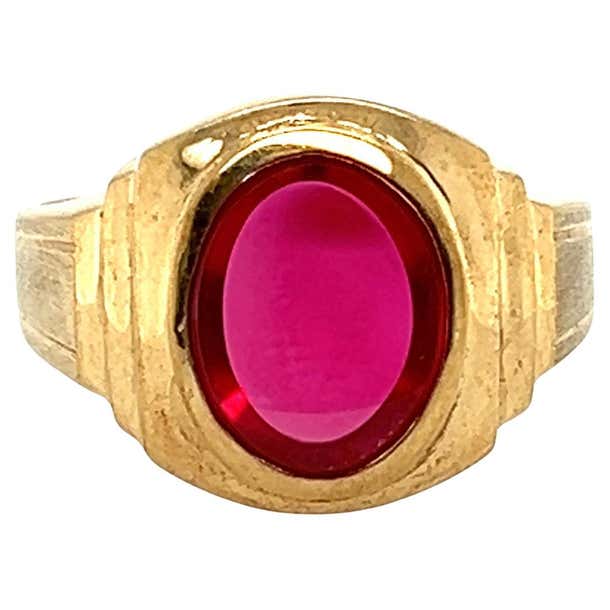 Retro Ruby NOS Retro Ruby Mens Cocktail Ring Yellow Gold Antique Original 1940 ...