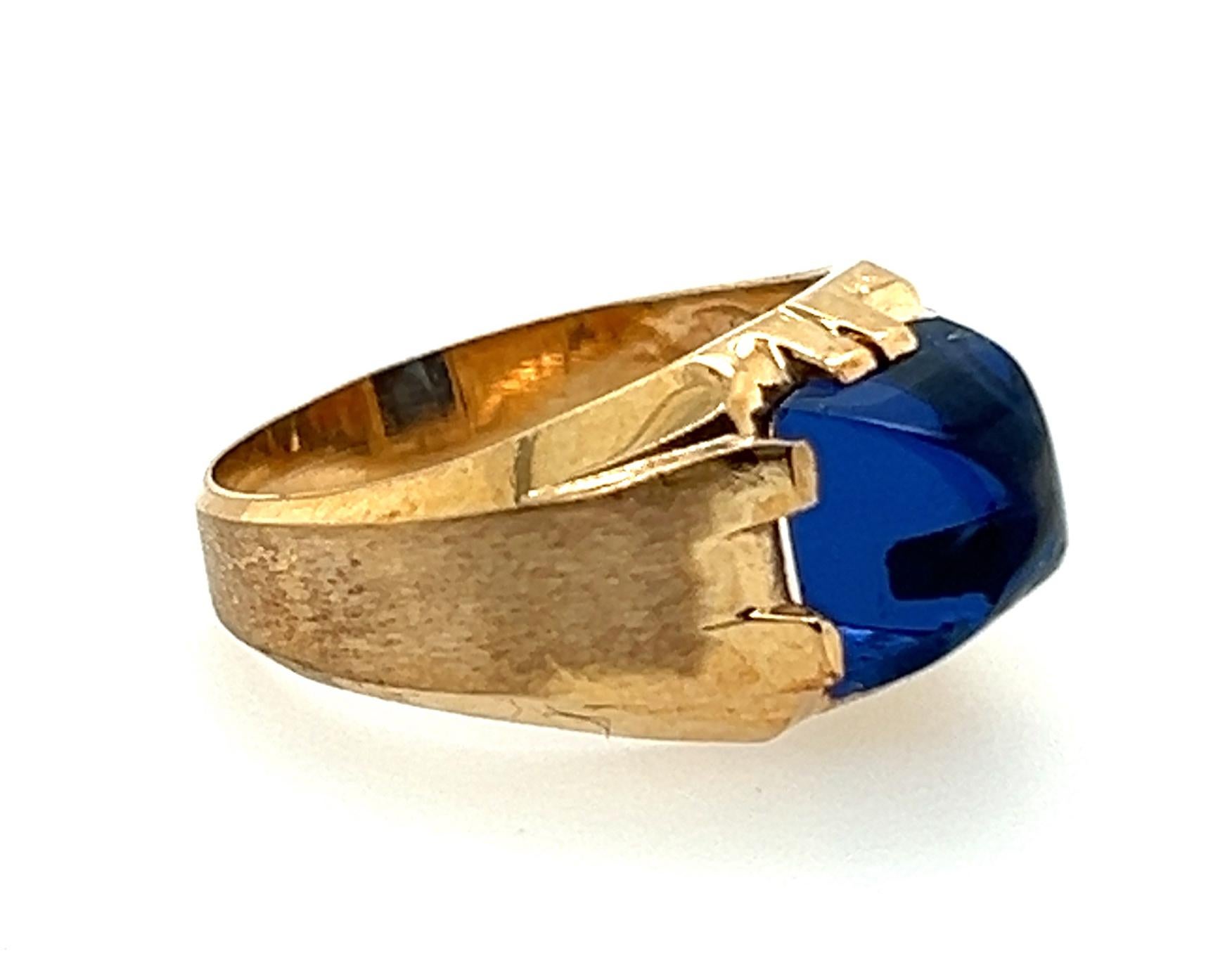 NOS Retro Saphir Herrenring 4ct Antiker Original 1940-1950 Gelbgold im Zustand „Neu“ in Dearborn, MI