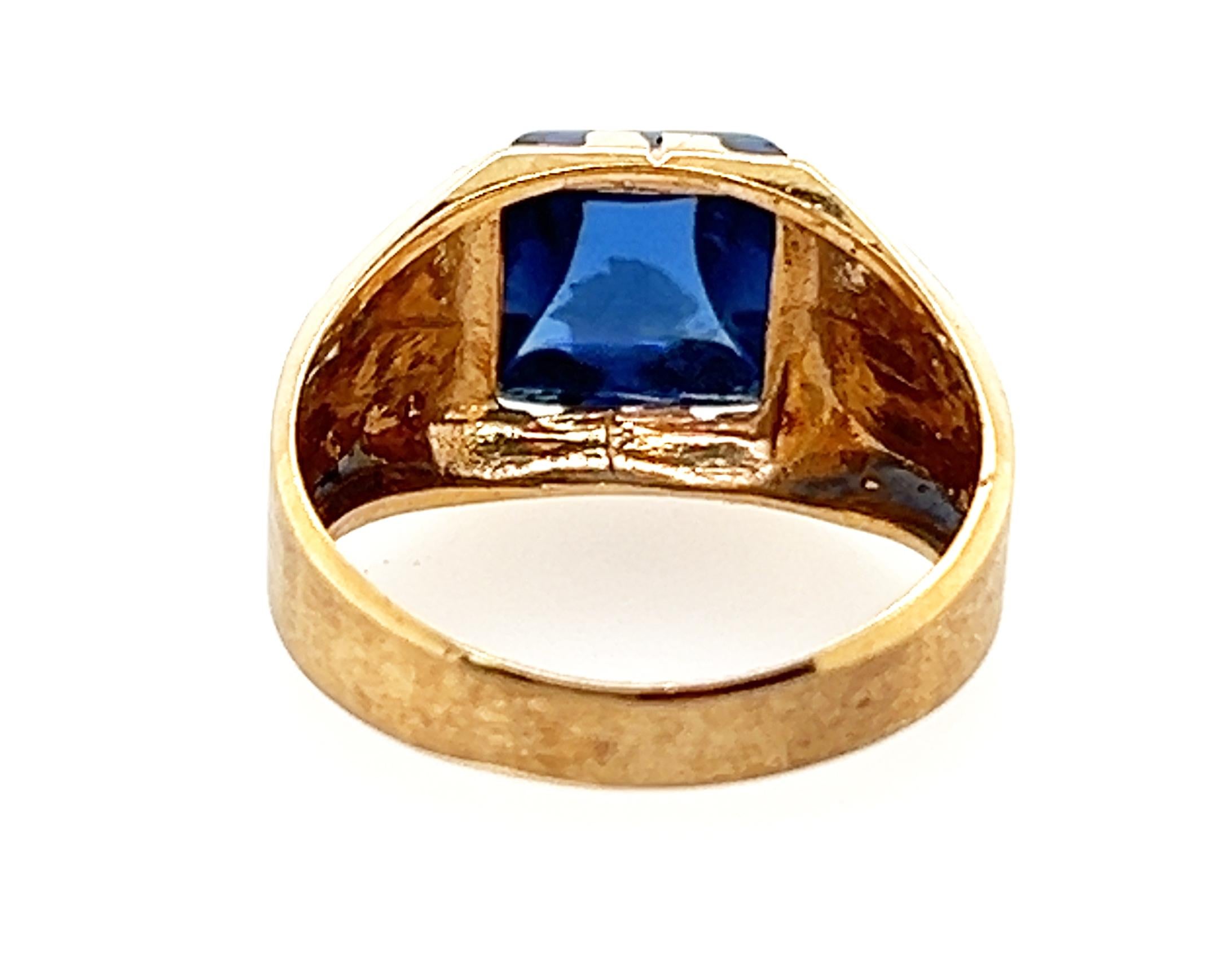 NOS Retro Saphir Herrenring 4ct Antiker Original 1940-1950 Gelbgold für Damen oder Herren