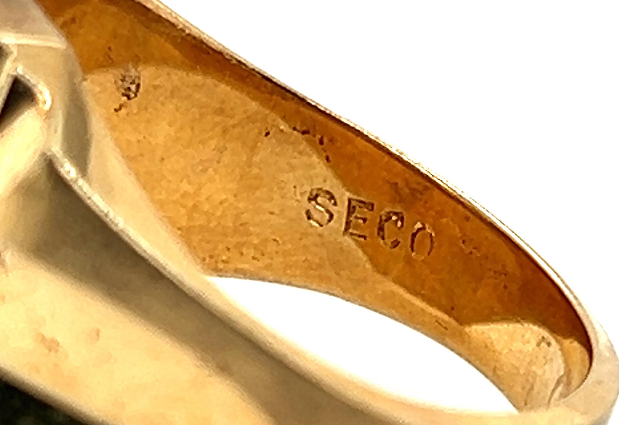 NOS Retro Signet Ring Yellow Gold Monogram SECO Original 1940-1950 2