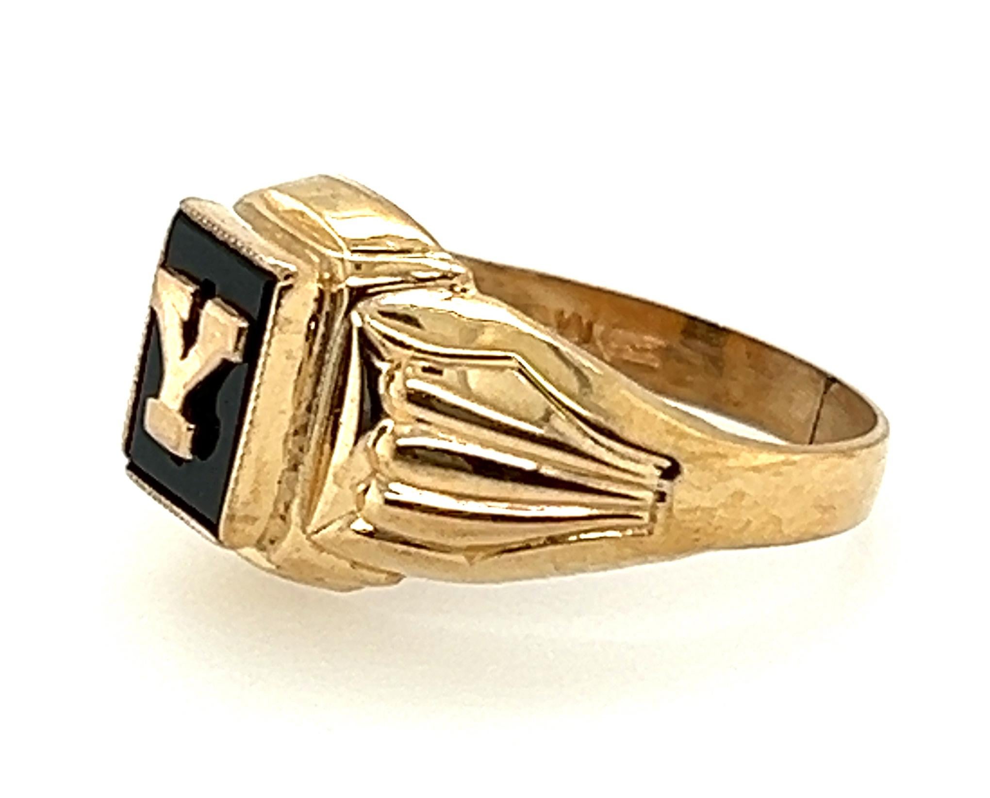 Cabochon NOS Retro Signet Ring Yellow Gold Monogram Y Ladies Original 1940-1950