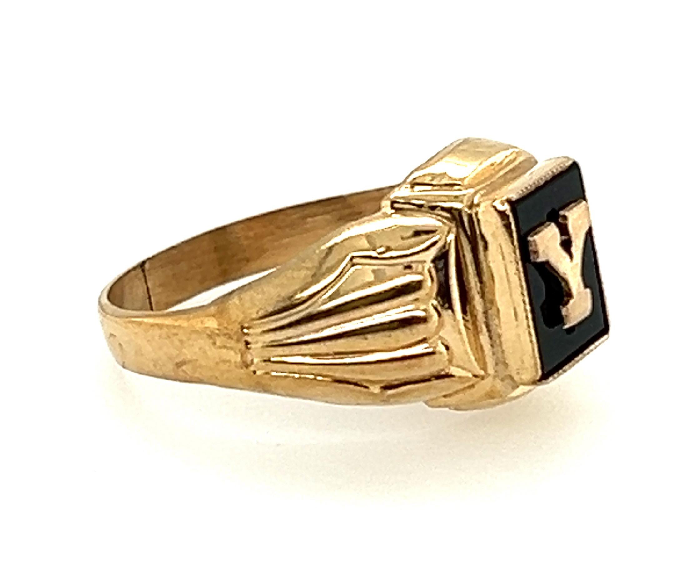 NOS Retro Signet Ring Yellow Gold Monogram Y Ladies Original 1940-1950 In New Condition In Dearborn, MI