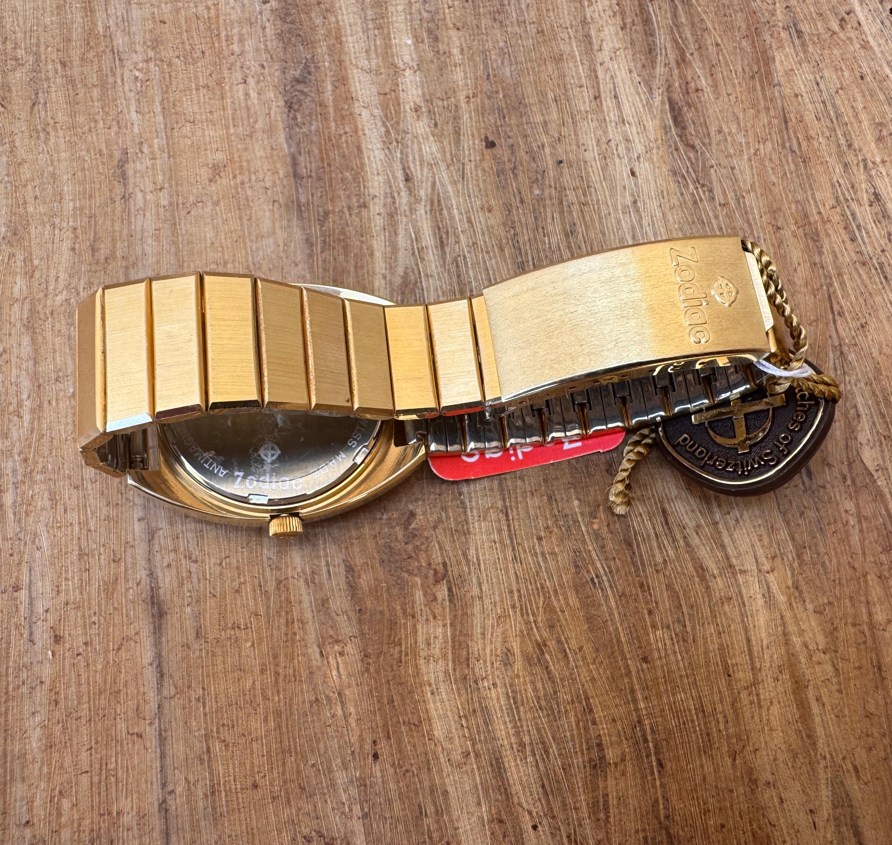 NOS  ZODIAC OLYMPOS 6136133168 Gold Plated Cal61A Automatic In Original Box For Sale 2