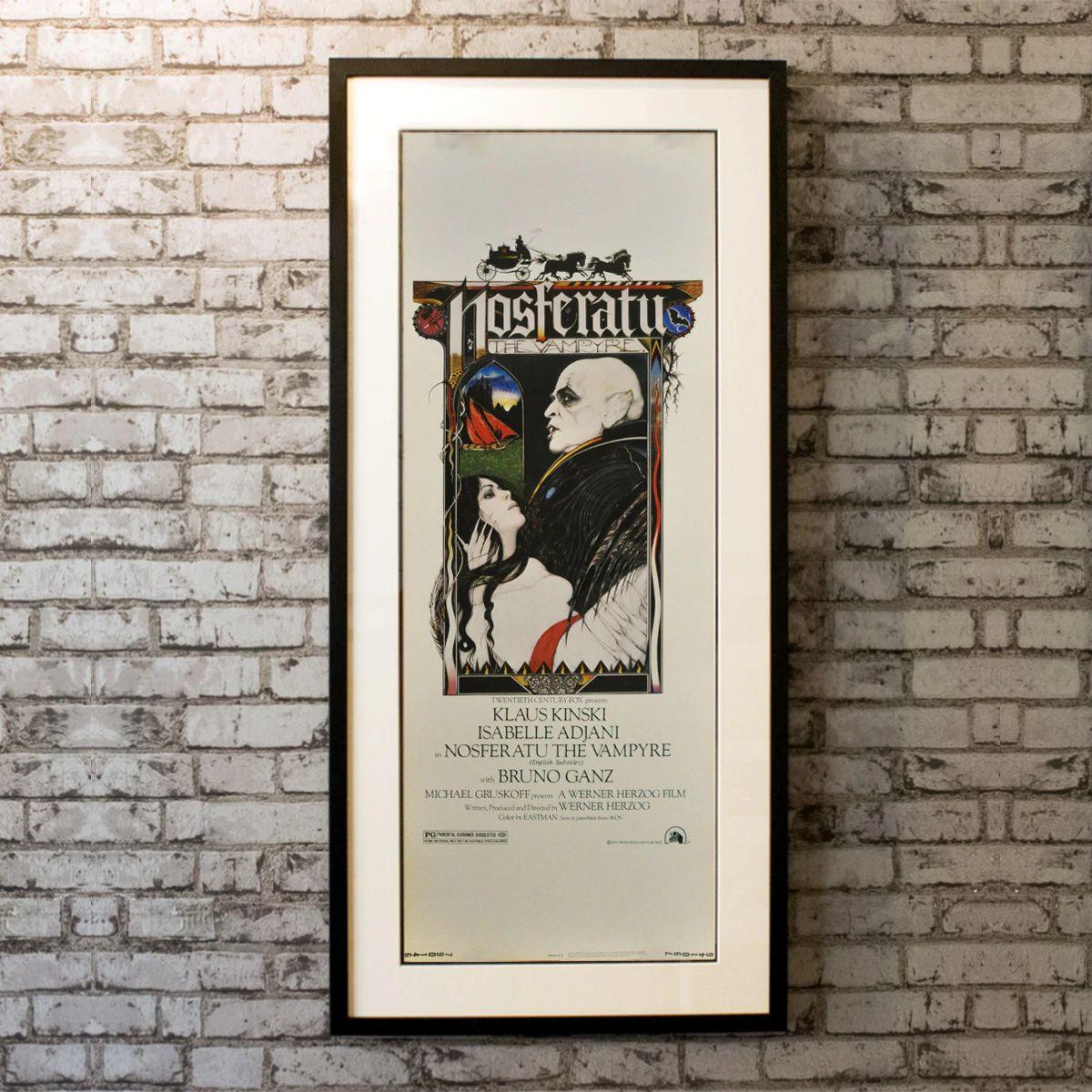 Nosferatu The Vampyre, Unframed Poster, 1979

US INSERT (14 X 36 Inches). Count Dracula moves from Transylvania to Wismar, spreading the Black Plague across the land. Only a woman pure of heart can bring an end to his reign of horror.

Year: