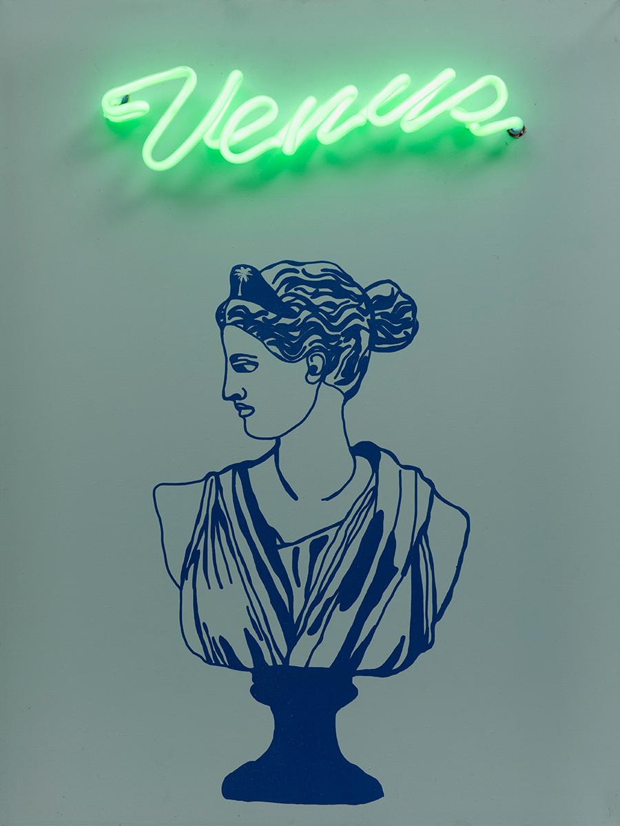 Modern Nostalgia and Venus Diptych. Neon Light Box Wall Sculpture.  For Sale