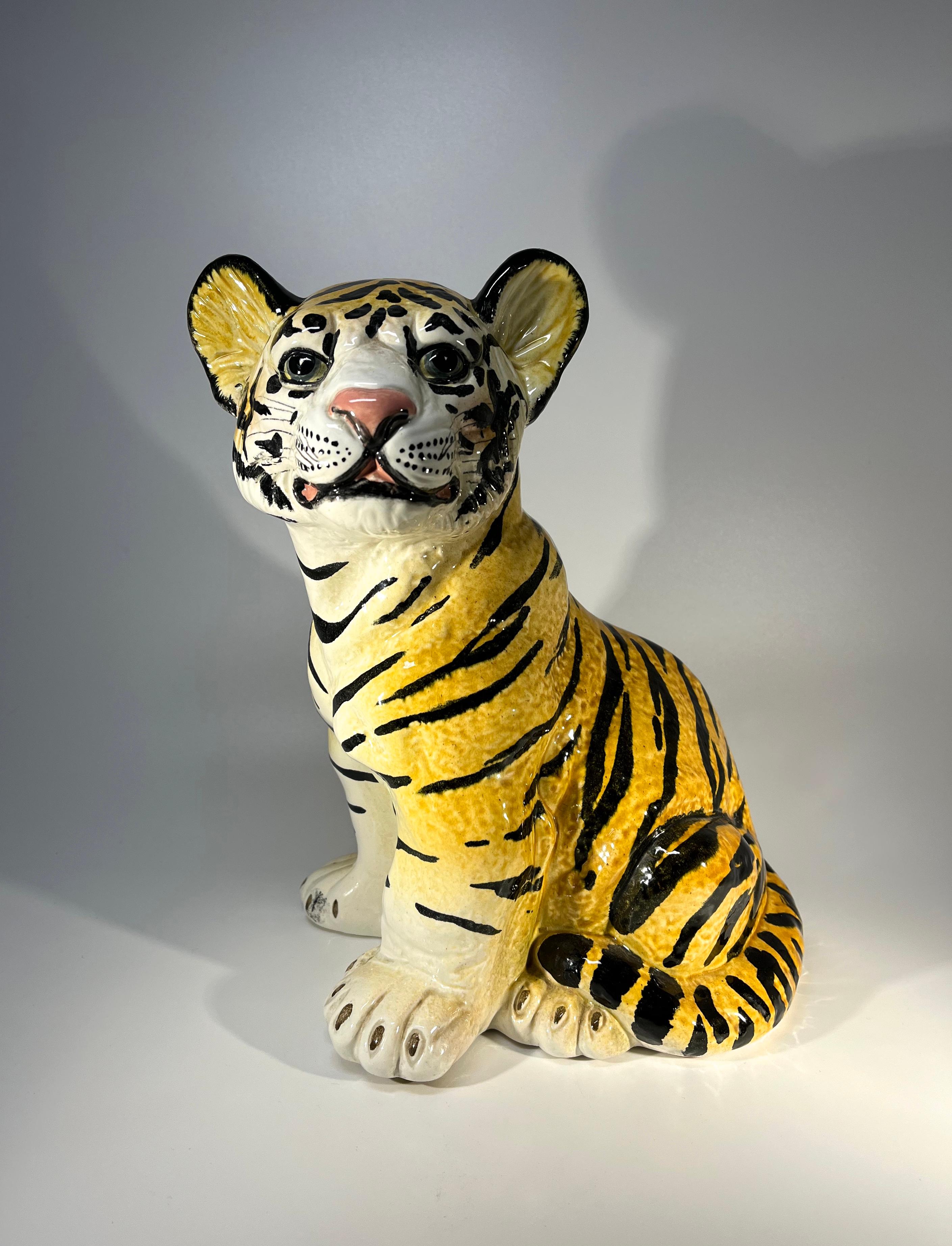 Mid-Century Modern Nostalgic 1960's Italian Ceramic Tiger Cub, Adorable Retro For Sale