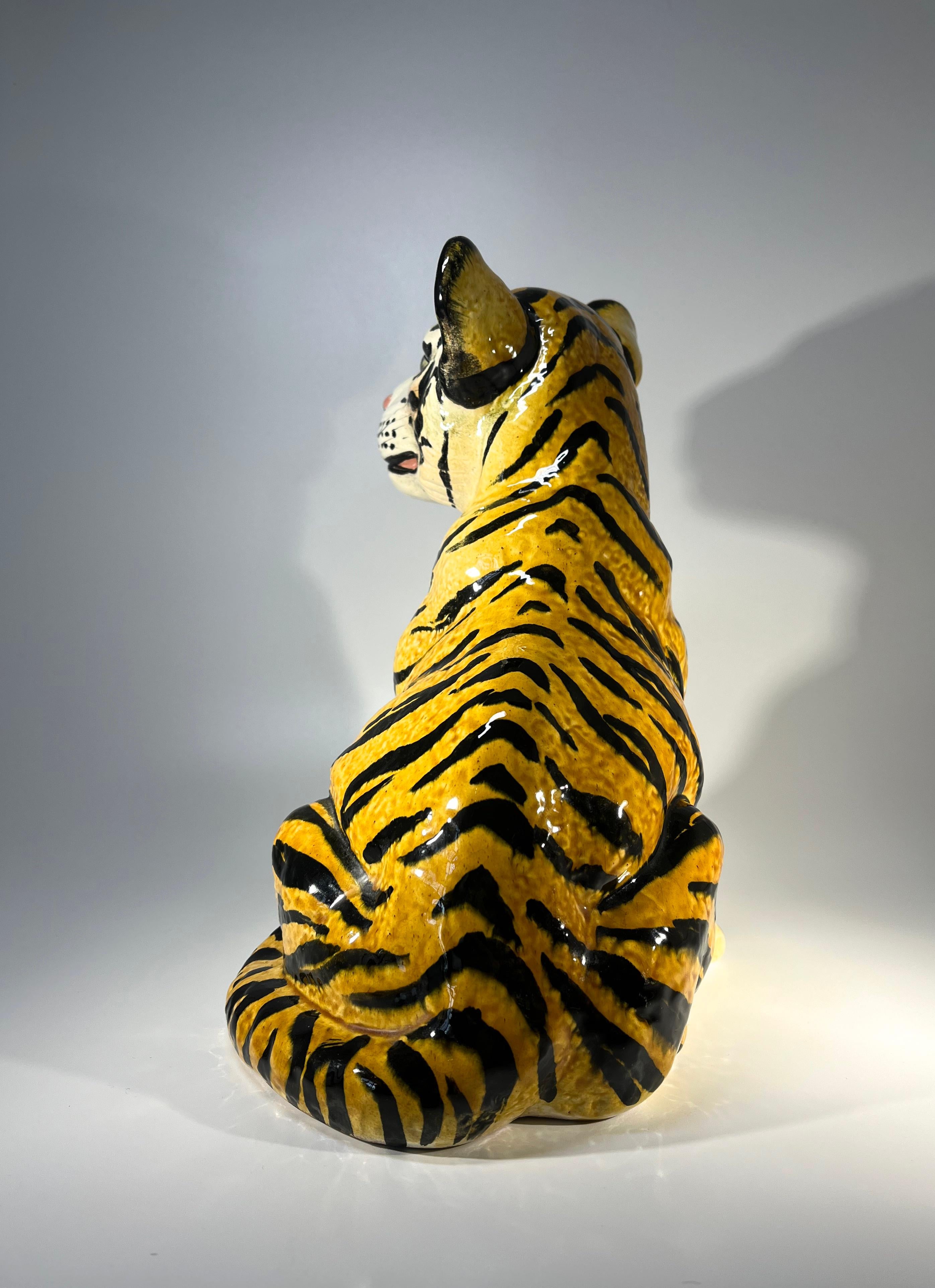Hand-Painted Nostalgic 1960's Italian Ceramic Tiger Cub, Adorable Retro For Sale