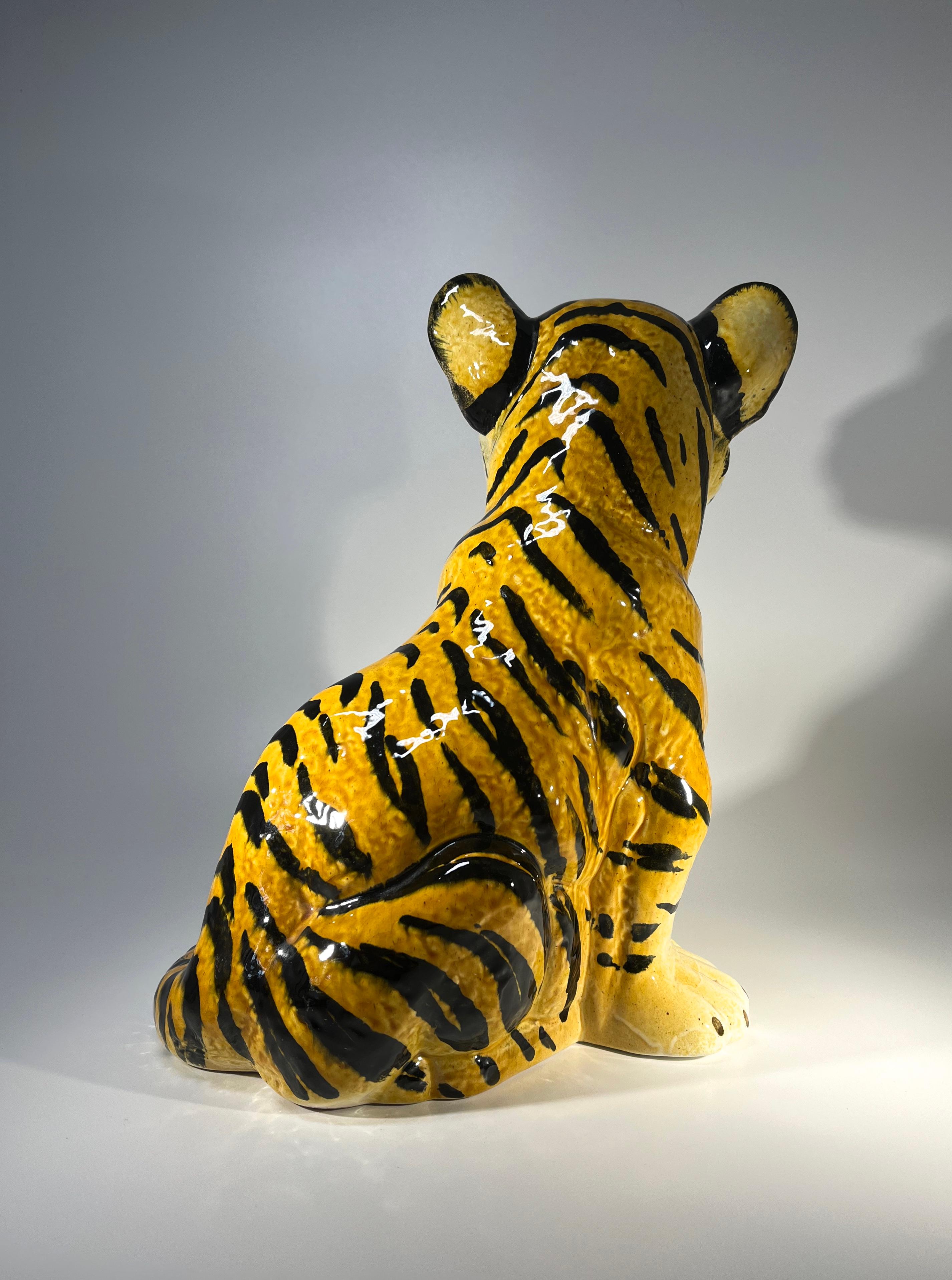 20th Century Nostalgic 1960's Italian Ceramic Tiger Cub, Adorable Retro For Sale