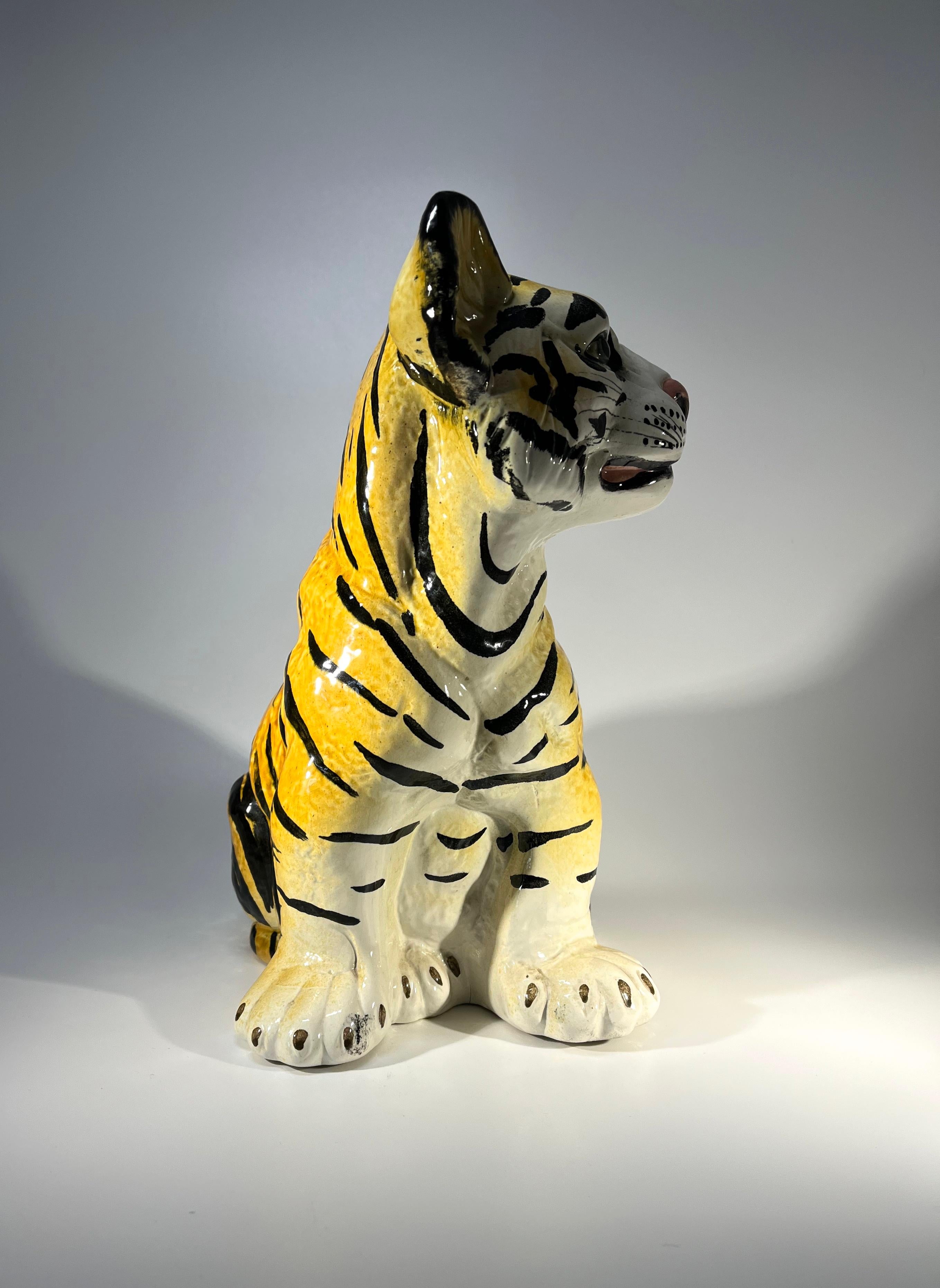 20th Century Nostalgic 1960's Italian Ceramic Tiger Cub, Adorable Retro For Sale