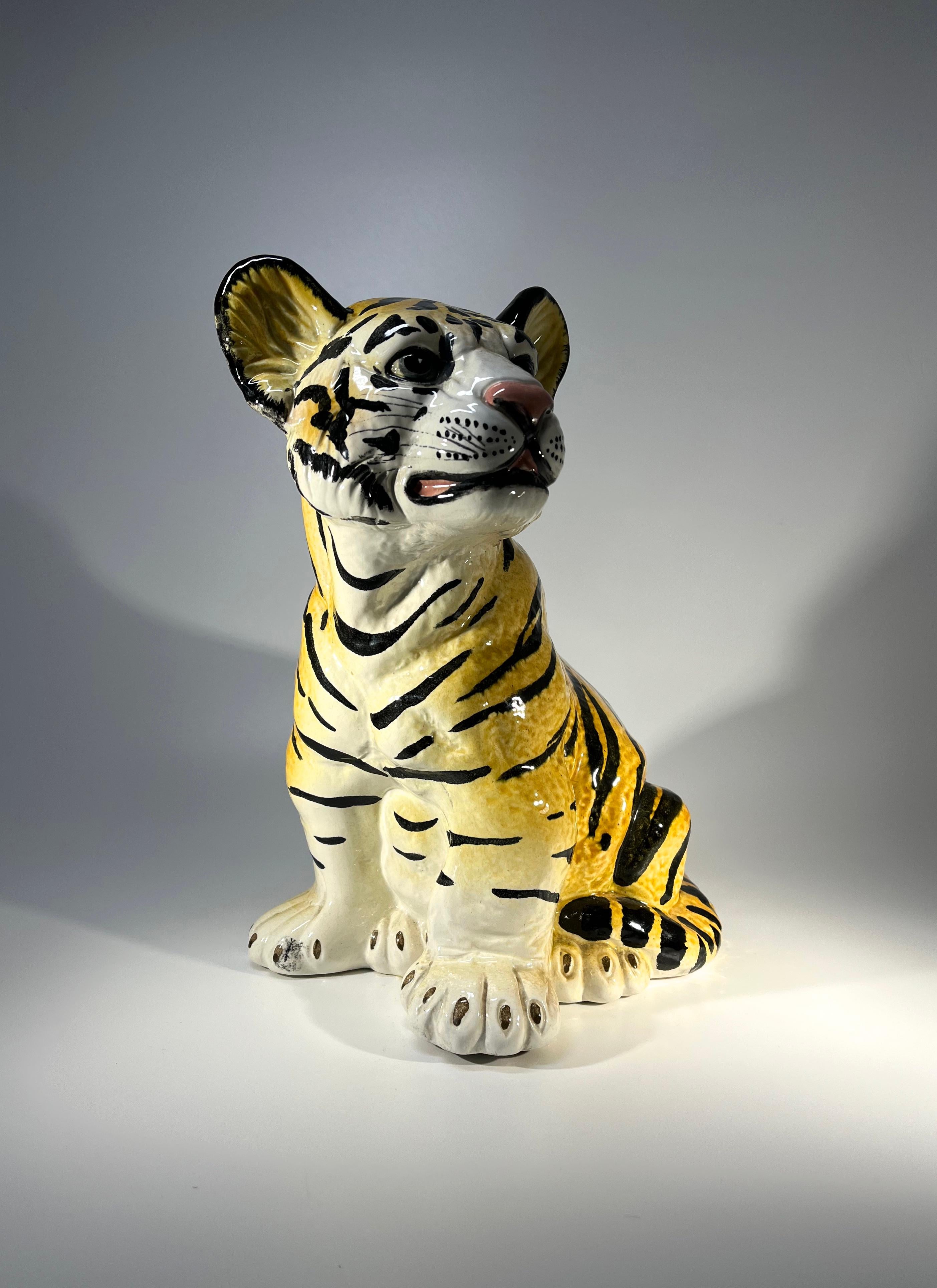 Nostalgic 1960's Italian Ceramic Tiger Cub, Adorable Retro For Sale 2