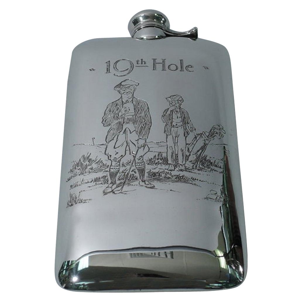 Nostalgic Antique Sterling Silver 19th Hole Golf Flask by Kerr