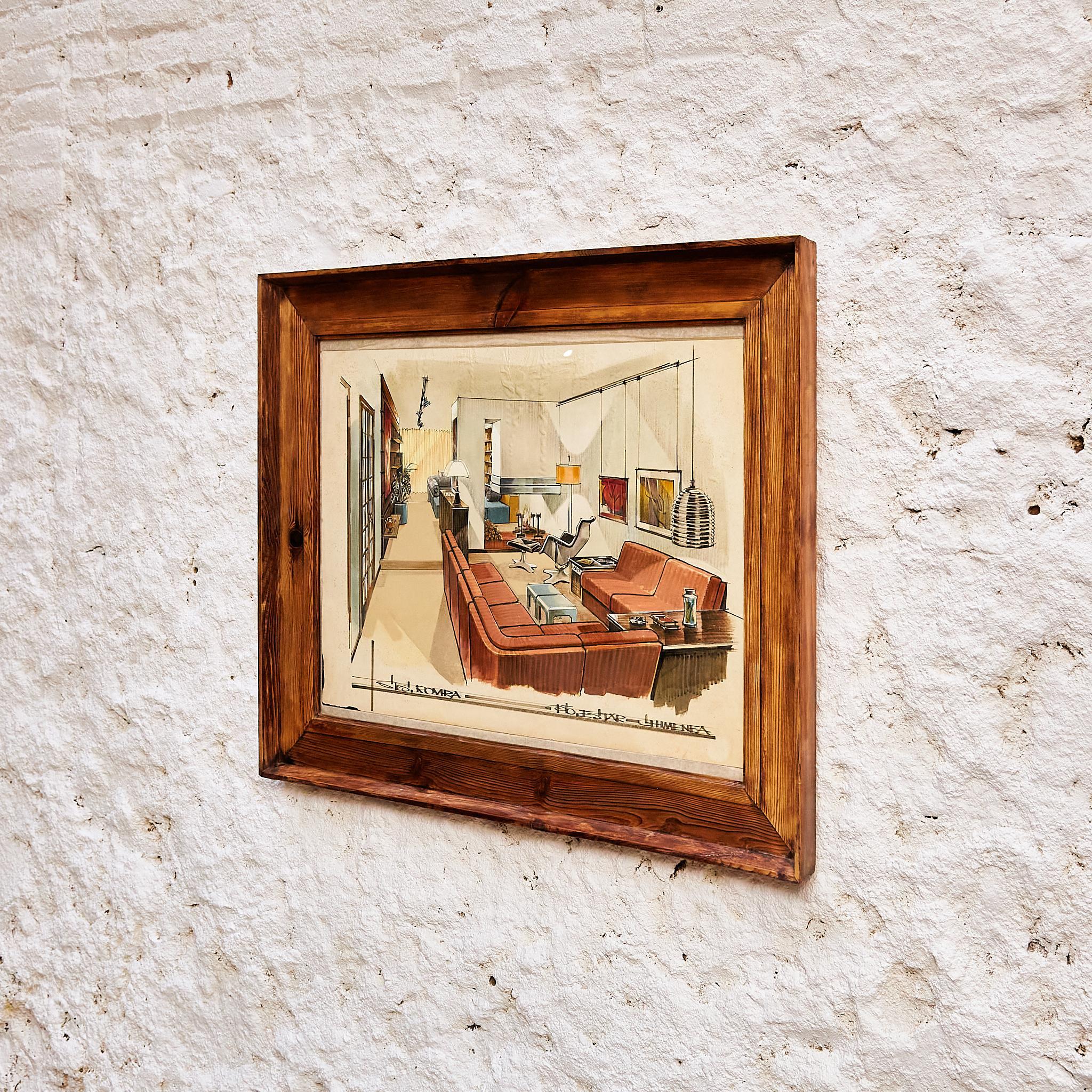 Encanto nostálgico: Dibujo interior original de 1970 - Proyecto Barcelona Español en venta