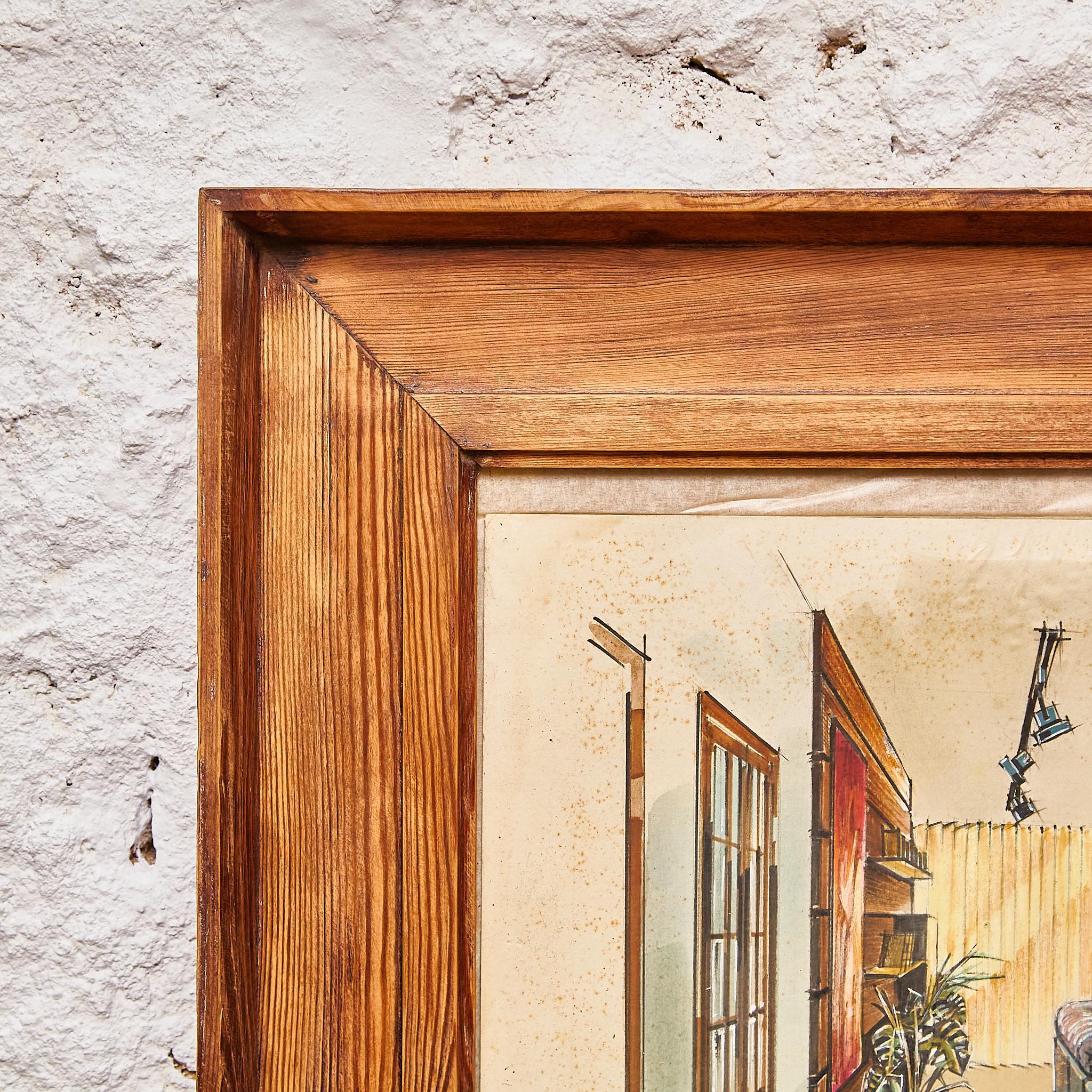 Encanto nostálgico: Dibujo interior original de 1970 - Proyecto Barcelona Papel en venta