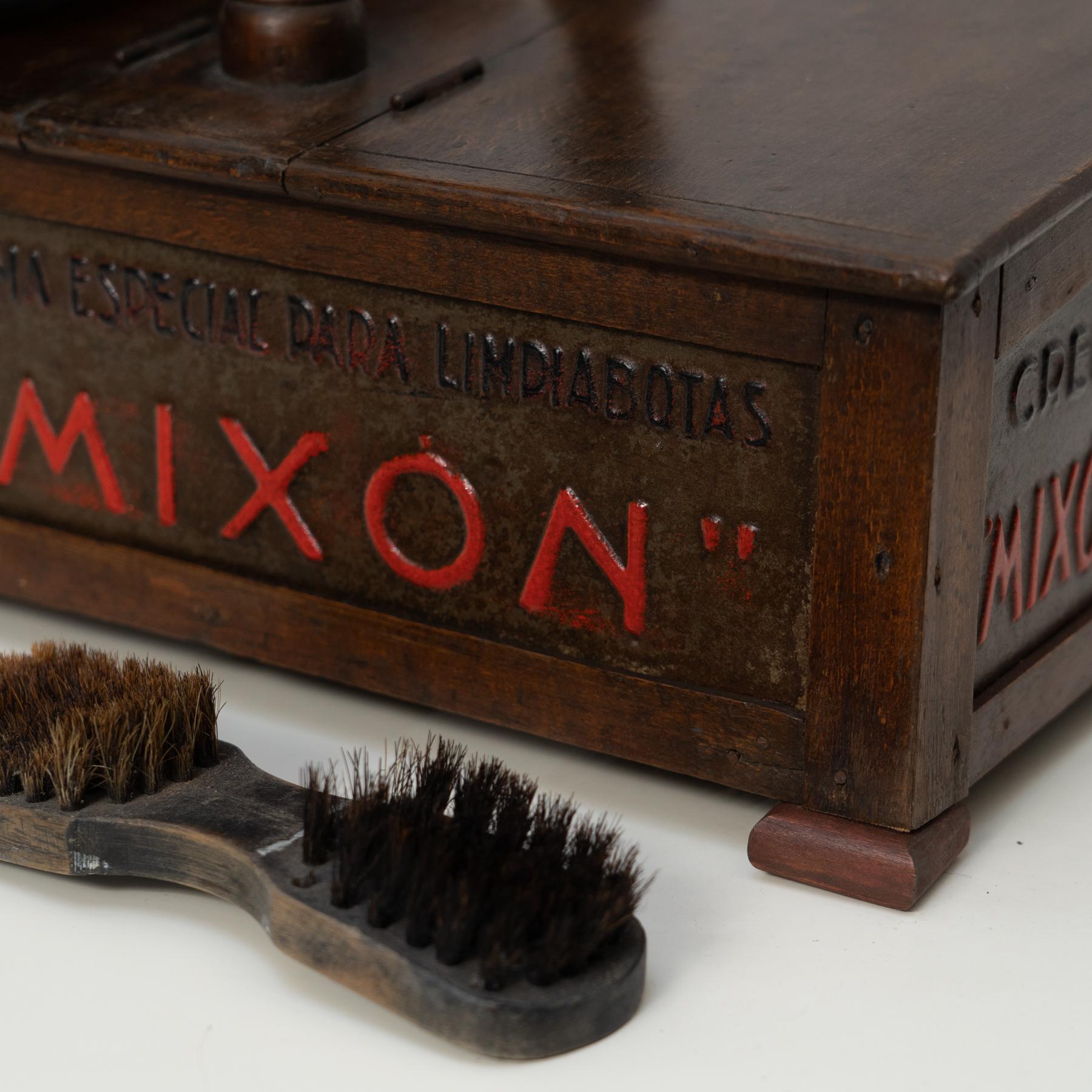 Nostalgic Craft: Hand-Painted Shoeshiner Box, Wood and Metal, c. 1930 4